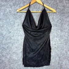 Bling Mini Dress Womens 4 Black Draped Sparkle Halter NYE HOCO Clubwear Holiday