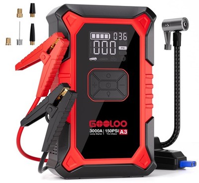 GOOLOO A3 Jump Starter with Air Compressor, 3000A Portable Car Battery Red 