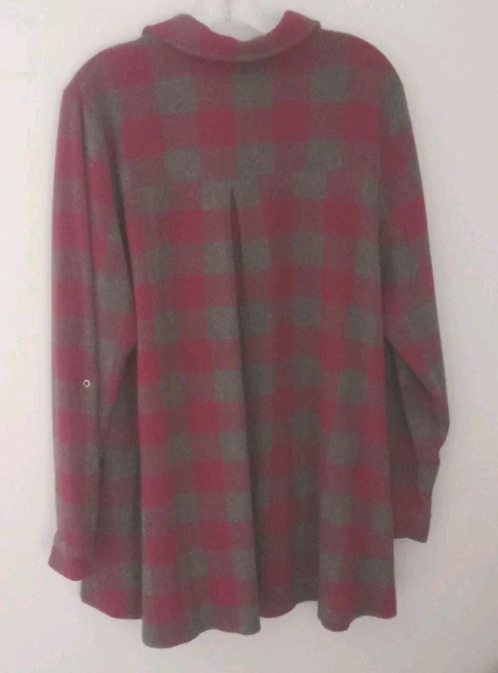 NUEVO CON ETIQUETAS Túnica a Cuadros Suave Envolvente Mad About Baya Cuadros Manga Rolltab Talla 1X Foto 2 de 4