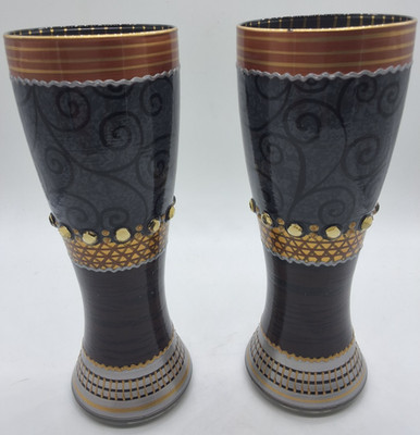 Pair of Gift Essentials 'The Ritz' Hand-Painted Pilsner Glasses - Signed AHV - A