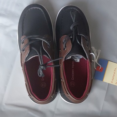 CHERRY POPO Men's Leather Boat Shoes Black/Brown Lace-Up Round Toe US 12