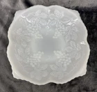 Vintage Anchor Hocking Pedestal 10” Milk Glass Serving Bowl with Grapes & Vines