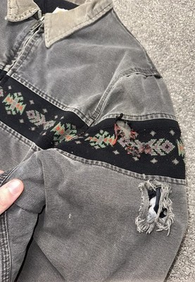 VTG 90s M Carhartt Black Aztec Southwest JQ0405 Jacket Coat