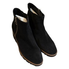 Vionic Hazal Wedge Ankle Boots Black 9 Suede Side Zip Comfort Water Repellent