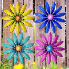 Metal Flowers Wall Decor - 4pcs Metal Wall Art Hanging Decorations for Outdoo...