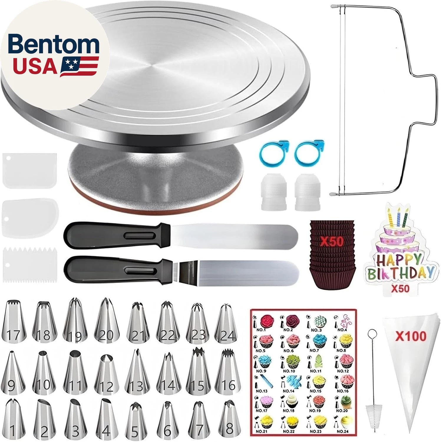 Cake Decorating Kit, 237 Pcs with Aluminium Cake Turntable, Leveler, 24 Numbered