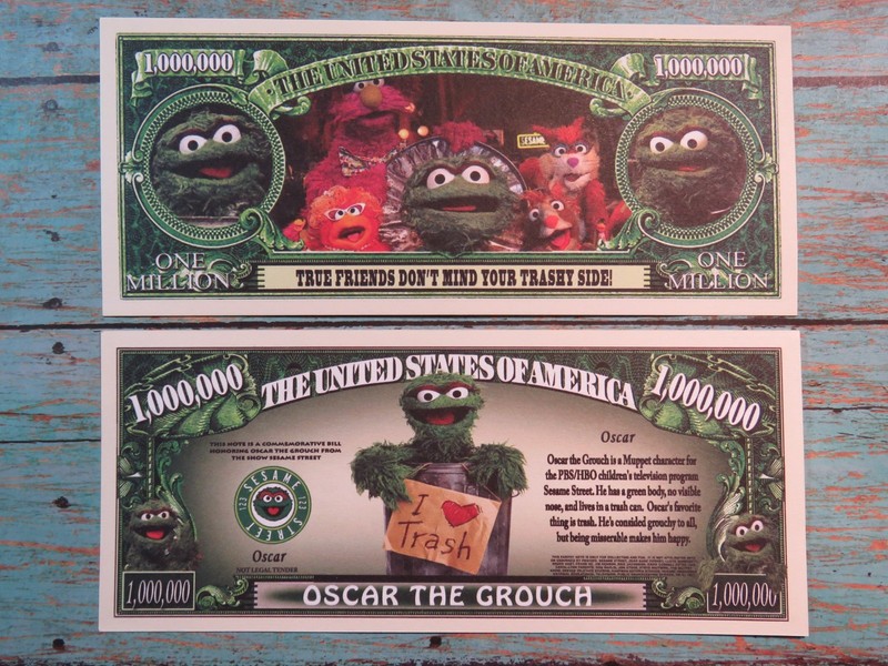 The Muppets OSCAR the GROUCH, Sesame Street ~ $1,000,000 One Million Dollars