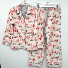 Nick Nora Pajamas Large Flannel Flamingo Airstream Camper Set Altered Waist