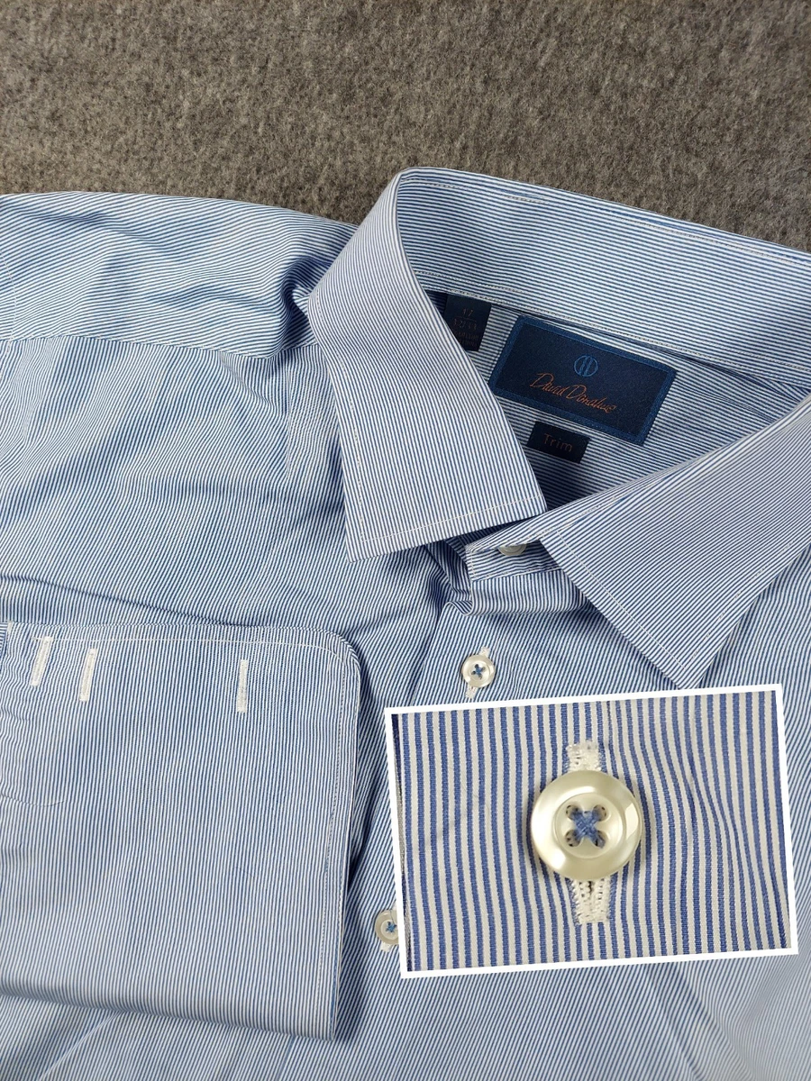 slim fit dress slacks David Donahue Trim Fit Horizontal Rib French Cuff Formal Shirt 16 x 34/35