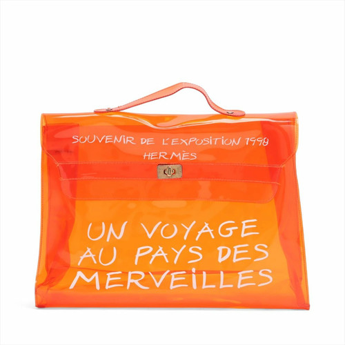 Used Hermes Vinyl Kelly Orange Gold Hardware