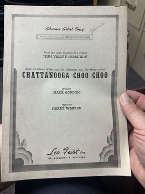 1941 Advance Artist Harry Warren movie sheet music CHOO CHOO (Glenn Miller)