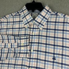 Brooks Brothers Shirt Mens Large Blue Pink Plaid Regent Non Iron Button Down