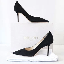 Jimmy Choo Love 85mm Pointed JC Emblem Pumps In Black Suede - Women's Size EU 40