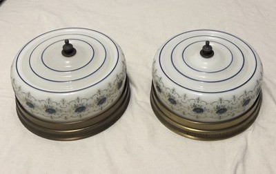 VTG Set of 11'' Quoizel Abigail Adams Milk Glass Ceiling Light Fixture Blue Poppy