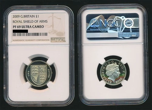 Great Britain 2009 QEII £1 Pound Royal Shield of Arms PROOF NGC PF69 ULTRA CAMEO