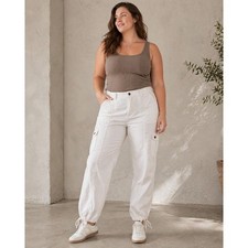 Boston Proper Cargo Pants Women14 White Adjustable Drawstring Hem Cotton Stretch