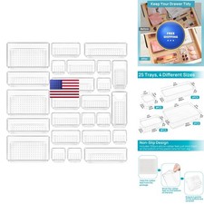 Vtopmart 25 PCS Clear Plastic 4-Size Drawer Organizers Set