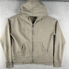 Polo Ralph Lauren Full Zip Hoodie Women XS Beige Casual Sweatshirt Pony Logo