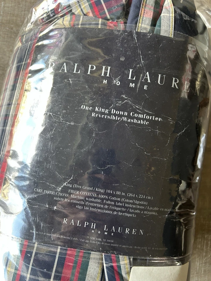 Ralph Lauren Polo Kelso Plaid Down Comforter King Navy Multi Embroidered NEW USA - Image 3 of 4