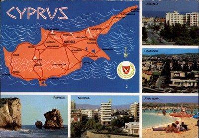 Cyprus Map and multi-view vintage postcard t877