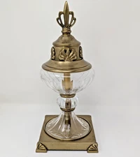 Stately Crystal & Brass Cut Glass Décor Crown Finial Raised Shell Feet & Detail