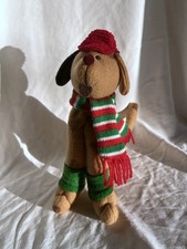 Cute Sitting Dog Christmas Plush Decor Knit Hat Scarf 9in