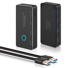 USB 3.0 Switch Selector Aluminum with 4 USB-3.0 Ports, 3.5mm Audio Jack, 2 Co...