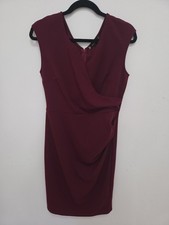 Miusol Burgundy Dress L Sleeveless Wrap Front Rooshed Pleated Office Work
