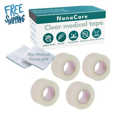 NanaCare Clear Medical Tape Waterproof 4 Rolls 10 Gauze Pads Free Ship