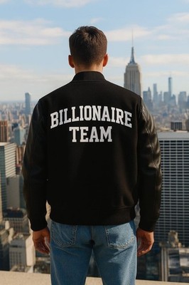 Letterman Billionaire Team Black Varsity Jacket With Real Leather Sleeves