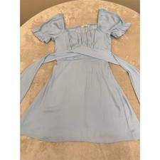 Mi Ami Francesca’s Dress Womens XS Light Blue Puff Sleeve Tie-Back Mini