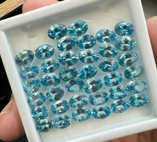 Natural Blue Zircon Oval Gemstone Faceted Cut 5x7mm For Jewelry Making 39.62 Ct.
