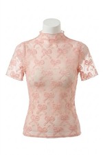 Bibi Sheer Bow Print Top Pink