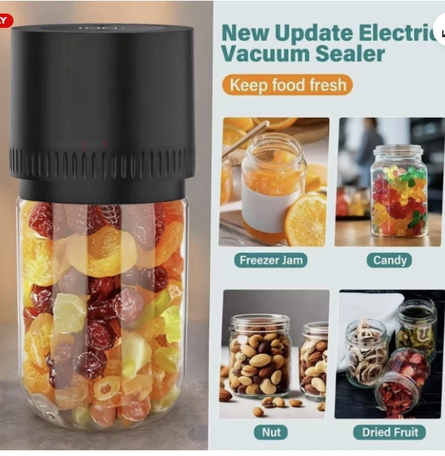 Electric Mason Jar Vacuum Sealer Kit for Wide & Regular Mason Genie Jar Black US