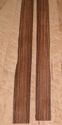 2 pieces East Indian rosewood veneer 42'' x 2'' ea raw wood sl. buckled end cracks
