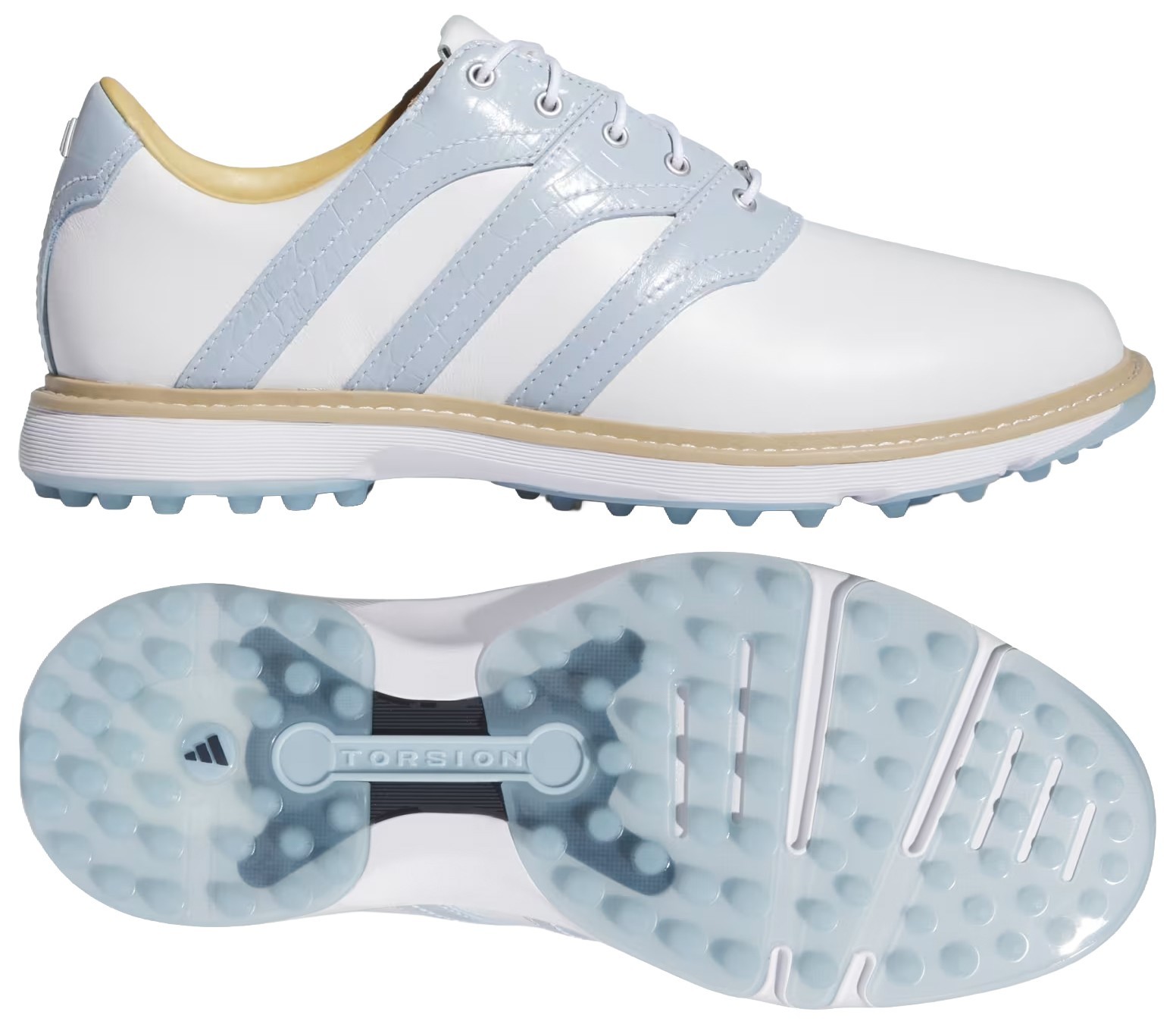 Scarpe da golf Adidas MC Z-Traxion Premium senza punte - prezzo consigliato £ 140 - bianco/blu