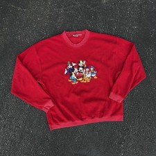 Vintage Disney Store Crew Neck Embroidered Character Red Fleece Sweatshirt XL-L