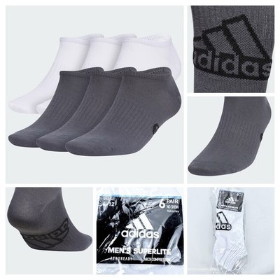 Adidas 6 Pairs  US 6-12  L  Men's No Show Socks White Grey Superlite Classic NWT