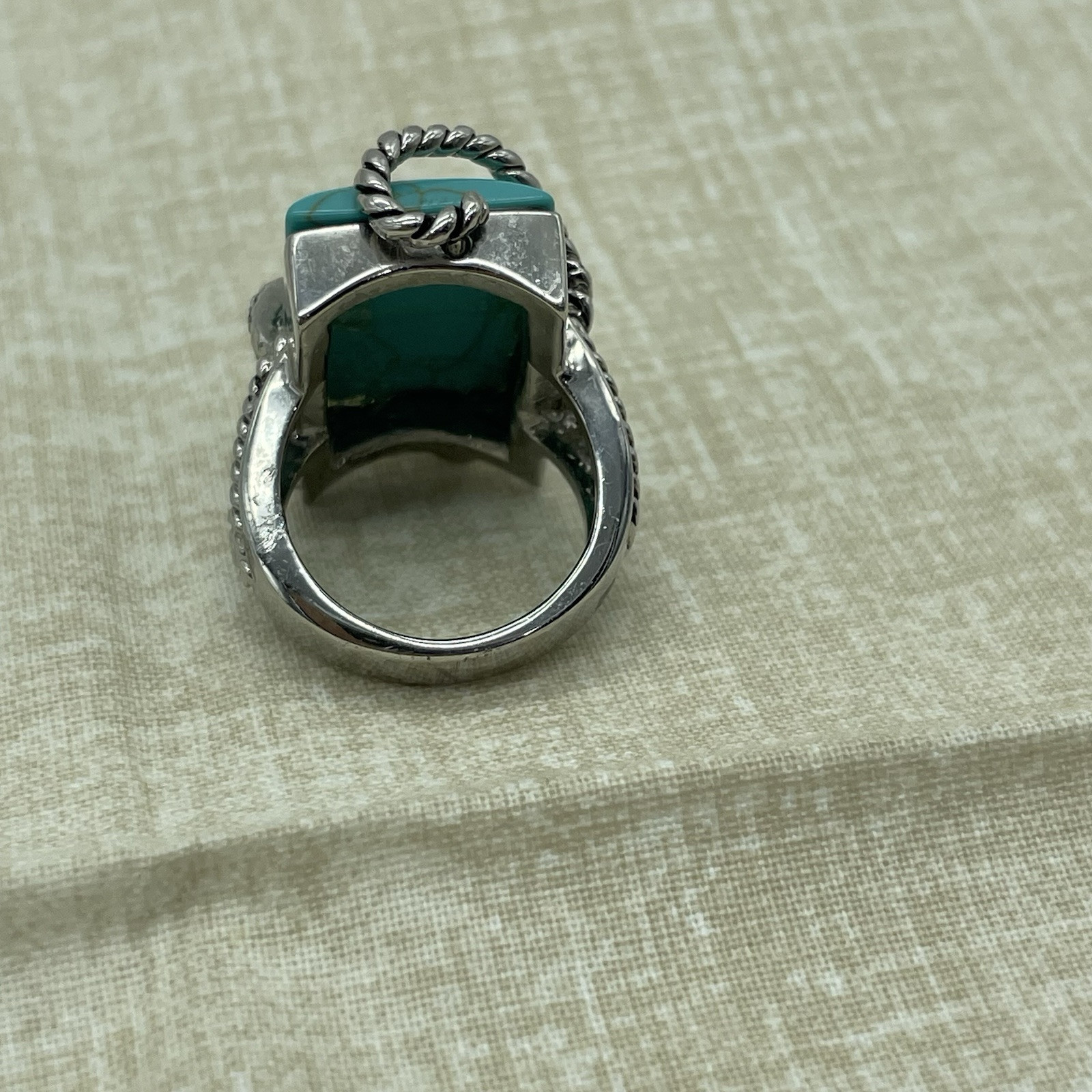 Rectangular Faux Turquoise Ring Size 8 Silver Ton… - image 4
