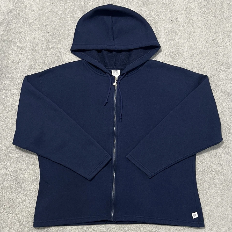 Мужская спортивная толстовка с капюшоном Russell L синяя на молнии без рисунка с длинным рукавом сделано в США винтаж - Изображение 3 из 4