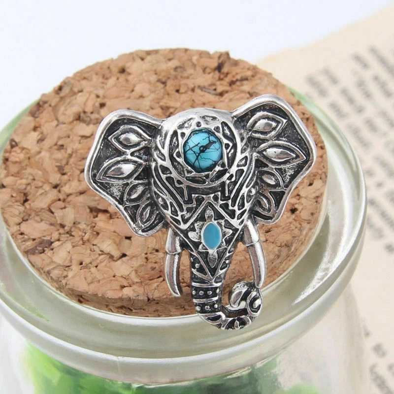 Boho 925 Sterling Silver Elephant Vintage Turquoise Charms Ring