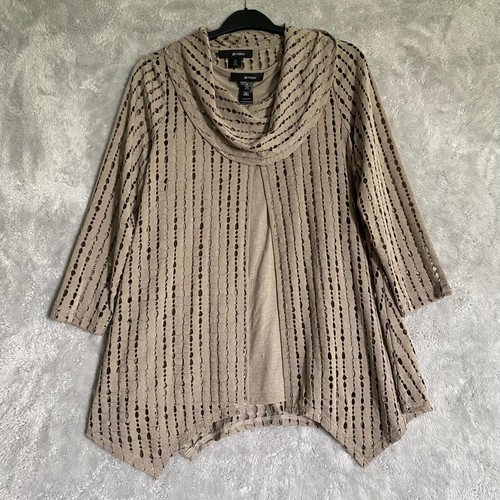 Ali Miles 2 pc Tank and Mesh Long Sleeve Top Large Grey Artsy Art To Wear - Picture 3 of 12