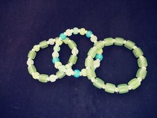 Glow in The Dark Bracelets - Set of 3 - Green, White, Blue on Stretch Cord