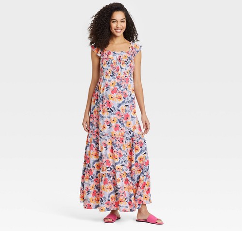 ⚡️Isabel Maternity - Ruffle Short Sleeve Smocked Maternity Dress - Floral