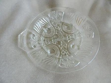 Round Flowered Glass Serving Relish Tray Divided 2 Sections Handle