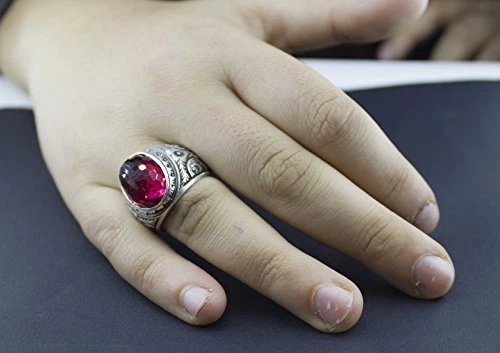 Anillo de plata de ley para hombre hecho a mano, pluma de acero artesanal, piedra granate, Imperio bizantino Foto 4 de 4