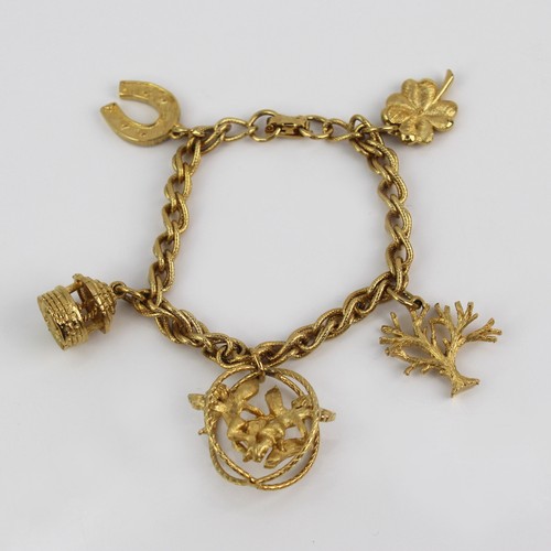 Vtg Coro Good Luck April Birthstone Cherub Horseshoe Tree Clover Charm Bracelet - Picture 2 of 4