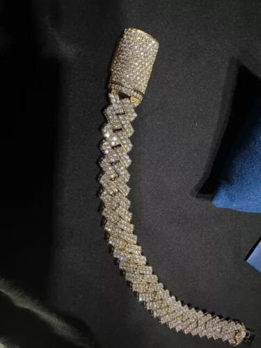 6CT Lab Created Diamond Round Cuban Link Men's Bracelet 14K Yellow Gold Plated - Picture 4 of 4