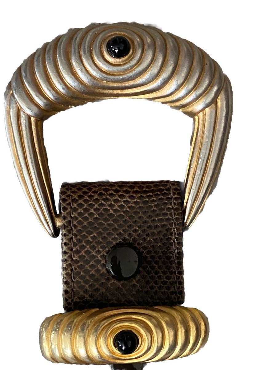 Karen Callan Black Pony Hair Leather Belt Copper-Colored Buckle Size M Inspired by western decorative tradition found in the Texas  main image 3