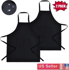 2PCS Waterproof Chef Apron Black Catering Cooking Kitchen Butcher w/ 2 Pocket US